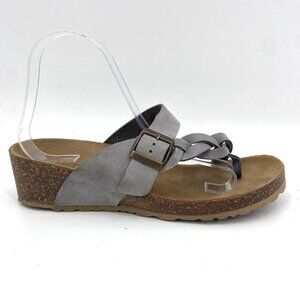 MILA PAOLI Gray Leather Upper Braided Cork Sandal Shoes Made In Italy Size 9.5